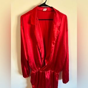 Red Satin Businesswoman Blouse | Drop Waist Blazer Detail Front